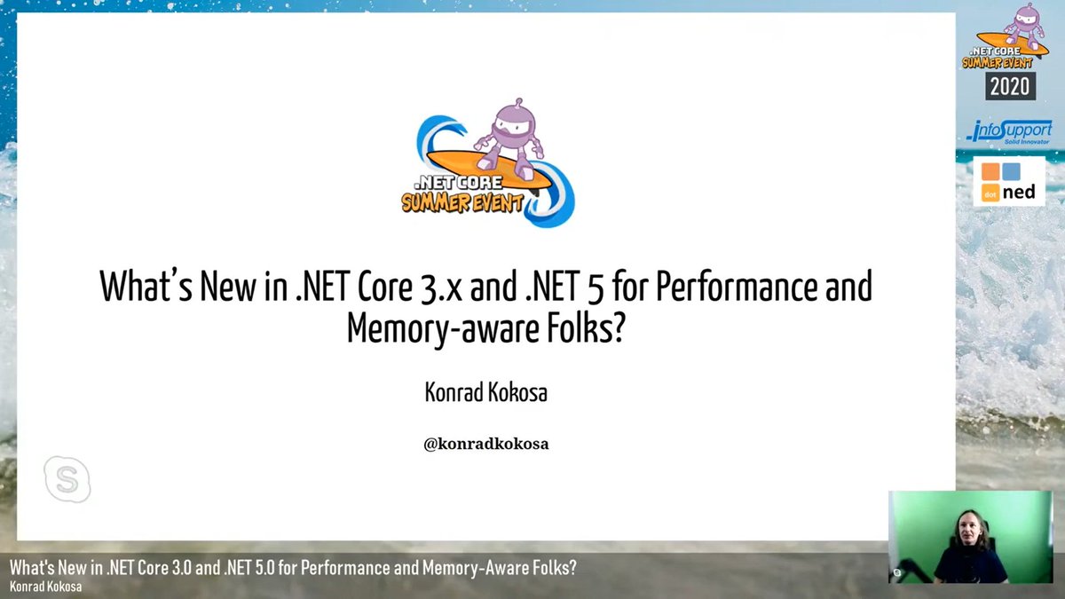 Do you want to know what’s New in .NET Core 3.0 and .NET 5.0 with regards to performance and memory-management? Then watch the talk that <a href="/konradkokosa/">Konrad Kokosa</a> gave at .NET Core Summer Event 2020. #NETCoreEventNL 
buff.ly/3gevttU
