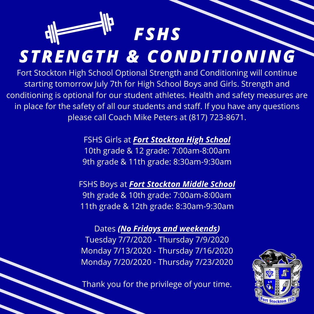 FortStocktonISD's tweet photo. FSHS Strength &amp; Conditioning Update https://t.co/83tqn2stOv