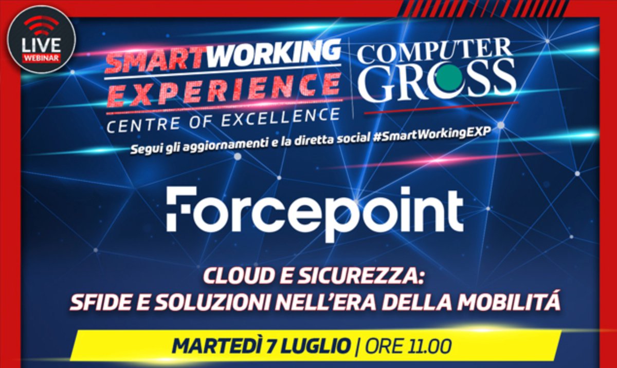 cristinamacca's tweet photo. #Cloud e #sicurezza: quali sono le sfide e soluzioni nell'era della mobilità? Se ne parla nel webinar #smartworkingEXP di domani organizzato da @ComputerGross e #Forcepoint.
Appuntamento alle 11.
Per partecipare clicca sul link⬇️
https://t.co/mp3ueMKRss
#smartworking #ad https://t.co/vjclYE2Rdh