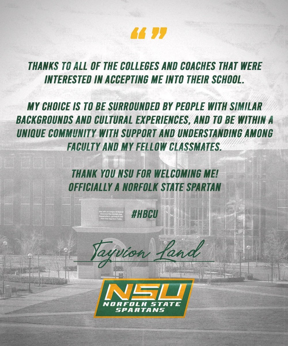 LandTayvion's tweet photo. SPARTAN NATION LETS DO IT.. WUDDUP NORFOLK🔰‼️‼️‼️
#Respectmydecision https://t.co/2GDAherNyY