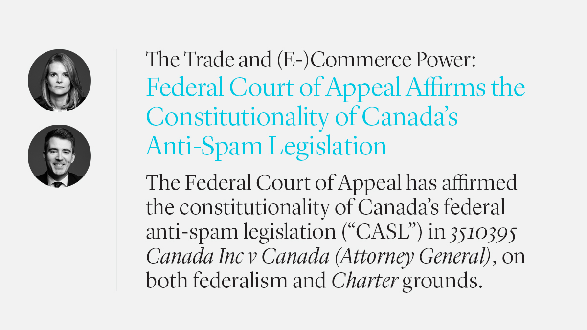 Lenczner Slaght (@lencznerslaght) on Twitter photo On the Docket, @rebeccajones416 and Jonathan McDaniel comment on a recent <a href="/FedCourtApp_en/">Federal Court of Appeal</a> decision which affirms the constitutionality of #CASL. – ow.ly/weTQ50AqDr4 On the Docket, @rebeccajones416 and Jonathan McDaniel comment on a recent <a href="/FedCourtApp_en/">Federal Court of Appeal</a> decision which affirms the constitutionality of #CASL. – ow.ly/weTQ50AqDr4