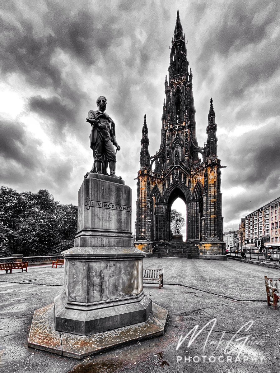 MarkGrieve's tweet photo. Well that was a a wild weekend of weather for July! Got some shooting done though. This is one of my favourite new shots, it’s the Scott Monument and Livingstone Statue. It’s called ‘Moments can catch’ and it’s available via https://t.co/qwi407zlRG 

Take care everyone,
Mark https://t.co/DCyg7Wbblr