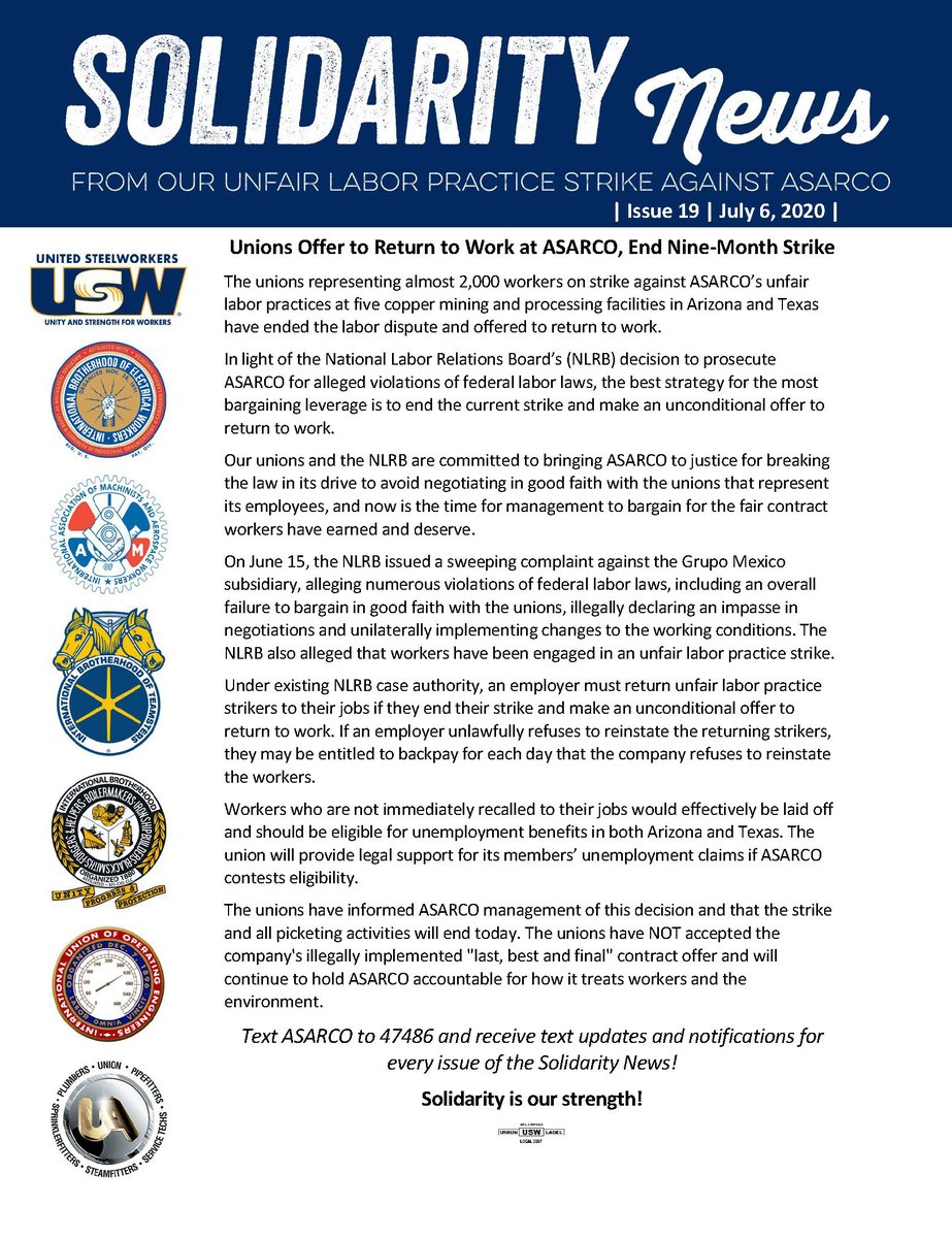 IAMAW_519's tweet photo. Solidarity statement on ASARCO Strike: https://t.co/SZeIVDCUob