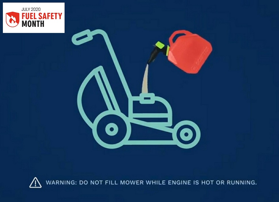 sceptercan's tweet photo. If you run out of fuel during a project, like cutting the grass, turn your equipment off & let the motor cool before adding gas. Gas vapors are explosive. If fuel is spilled on a hot surface, the fumes could ignite and potentially explode. #GrabAColdOne & wait. #FuelSafetyMonth https://t.co/HHHBtjsPKB