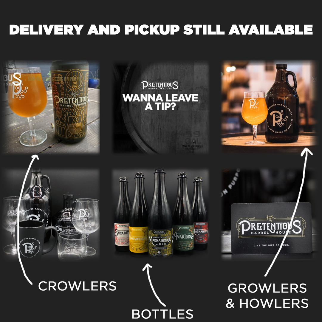 We're still here for you! Place your orders online - pretentiousbarrelhouse.com/apparel 
.
.
#togo #beertogo