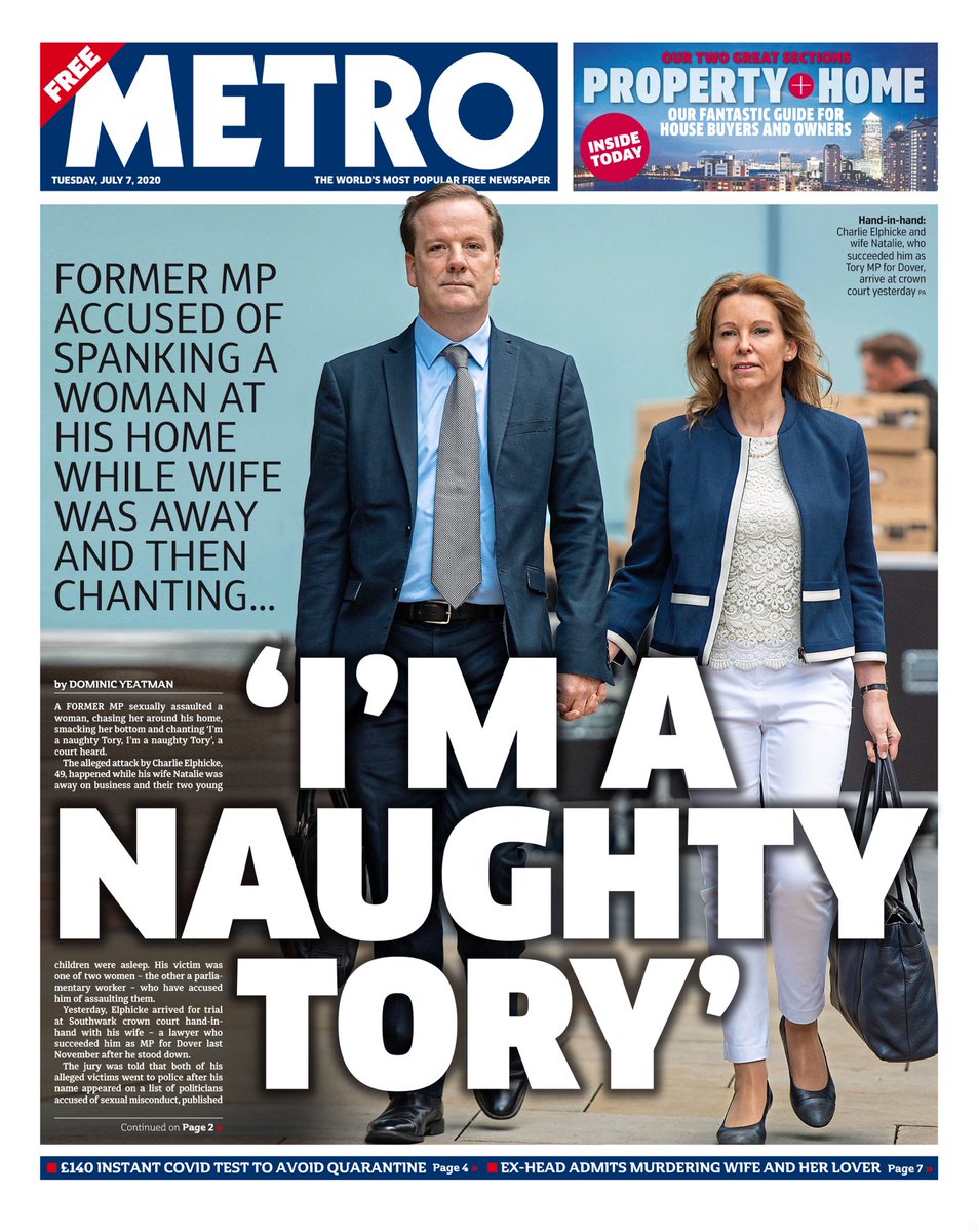 BBCNews's tweet photo. Tuesday's Metro: "'I'm a naughty Tory'" #BBCPapers #TomorrowsPapersToday (via @BBCHelena) https://t.co/6ioAoQN9GN