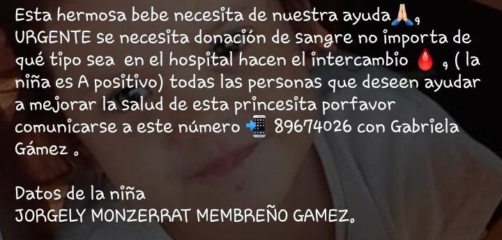 M05Abril's tweet photo. Si pueden ayudar porfa 🙏🏻 donen sangre en cualquier cruz roja que le quede cerca, chat al numero que aparece en la imagen y ella les dará los datos de como hacerlo
 
RT  para que llegue a muchas personas y ayuden a esta hermosa nena 🥺 https://t.co/sIfjYwxWaU