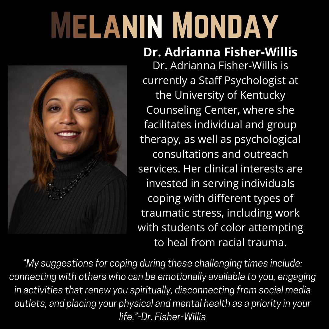 UK_BSU's tweet photo. Happy Melanin Monday! Issue 4 is here to shine light on mental health in the Black community and recognize the individuals whom consistently dedicate their time and resources to ensure that we as students feel heard and seen on campus. Take a second to meet the counselors! https://t.co/oZnR34bXlK