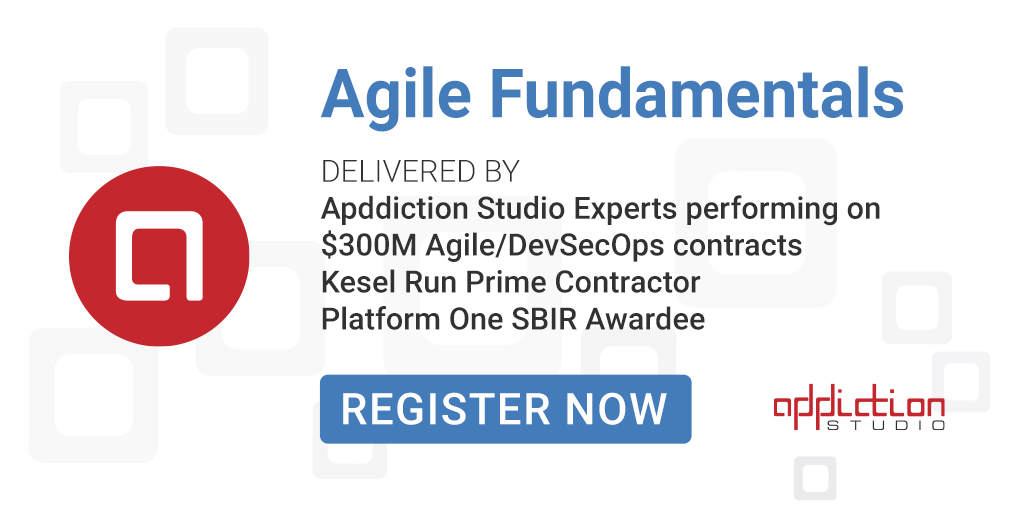 AppddictionSTU's tweet image. Moving Your Mindset to Mastery. #AgileFundamentals #TrainingCourse delivered by Apddiction Studio Experts, performing on $300M Agile/DevSecOps contracts. Kessel Run Prime Contractor &amp;amp; Platform One SBIR Awardee.

Register Now: lnkd.in/gr2-JcJ 

 #agile #transformation