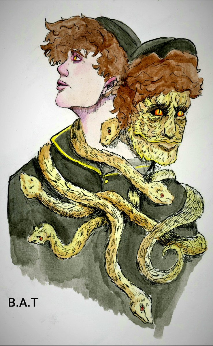 Bones_And_Tomes's tweet photo. Some ink art of mine that plays into the whole Janus the Two headed God thing. 
#thomassanders #SandersSides #decietsanders #deceit #janussanders #janus #darkside #art #myartwork https://t.co/XFL5fcwdA6