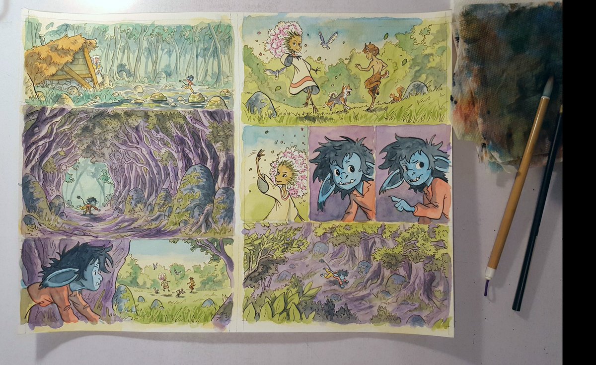 @strangelykatie It does, approximately! I do my pages in spreads, on watercolor sheets sized 30.5 x 40.6 cm, so each page occupies half the sheet. Like this: 