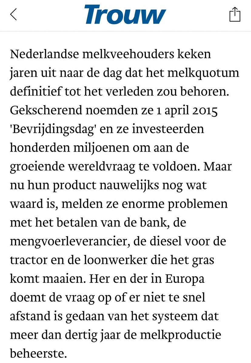 RonOostveen's tweet photo. Boeren hebben jarenlang gestreden voor afschaffing van het melkquotum. Iedere boer dacht slimmer te zijn dan zijn collega en wilde meer verdienen. Dus is er veel geïnvesteerd om de productie te verhogen. Het gevolg was voorspelbaar: overproductie en lage prijzen. #lto #boer #esdb https://t.co/4JGkzV7mUv