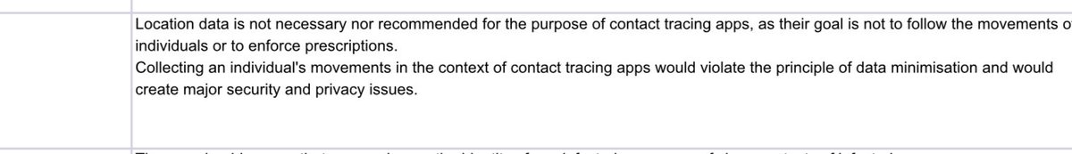 The EDPB is very clear on how unwise and undesirable it would be for location to be tracked in relation to a Covid tracing App by “any means”.