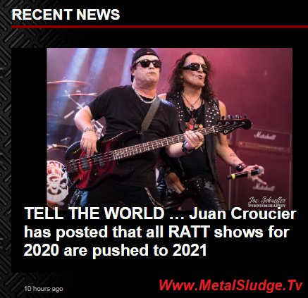 TELL THE WORLD … 
Juan Croucier has posted that all @theRATTpack shows for 2020 are pushed to 2021
#Ratt @Juan_Croucier #JuanCroucier @StephenEPearcy #StephenPearcy #PeteHolmes #JordanZiff @GEICO #Geico #ShowsPostponed #FCoronaVirus #MetalSludge 
metalsludge.tv/tell-the-world…