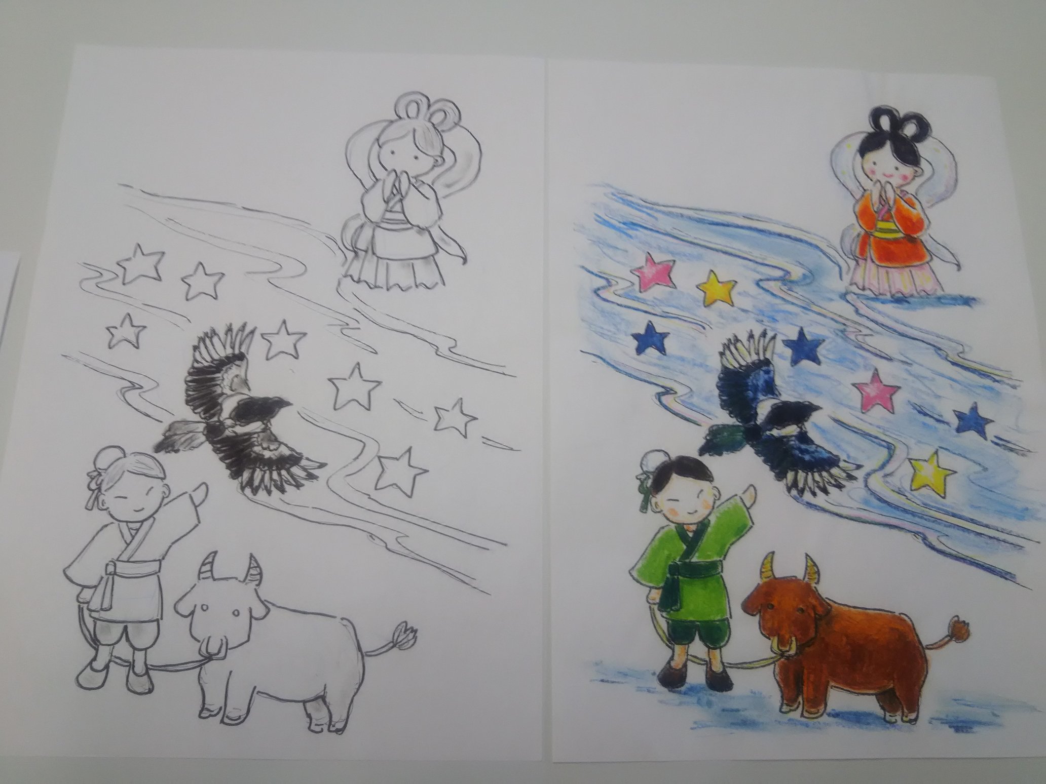 ギャラリーねこい 2月16日亀田のイオンでぬりえ教室 本日のイラスト 毎年の事ですが新潟は雨ですね 児童館や 高齢者向け施設での教室用に描きました イラスト ぬりえ 水彩色鉛筆 七夕 T Co Wrt6iupo6c Twitter