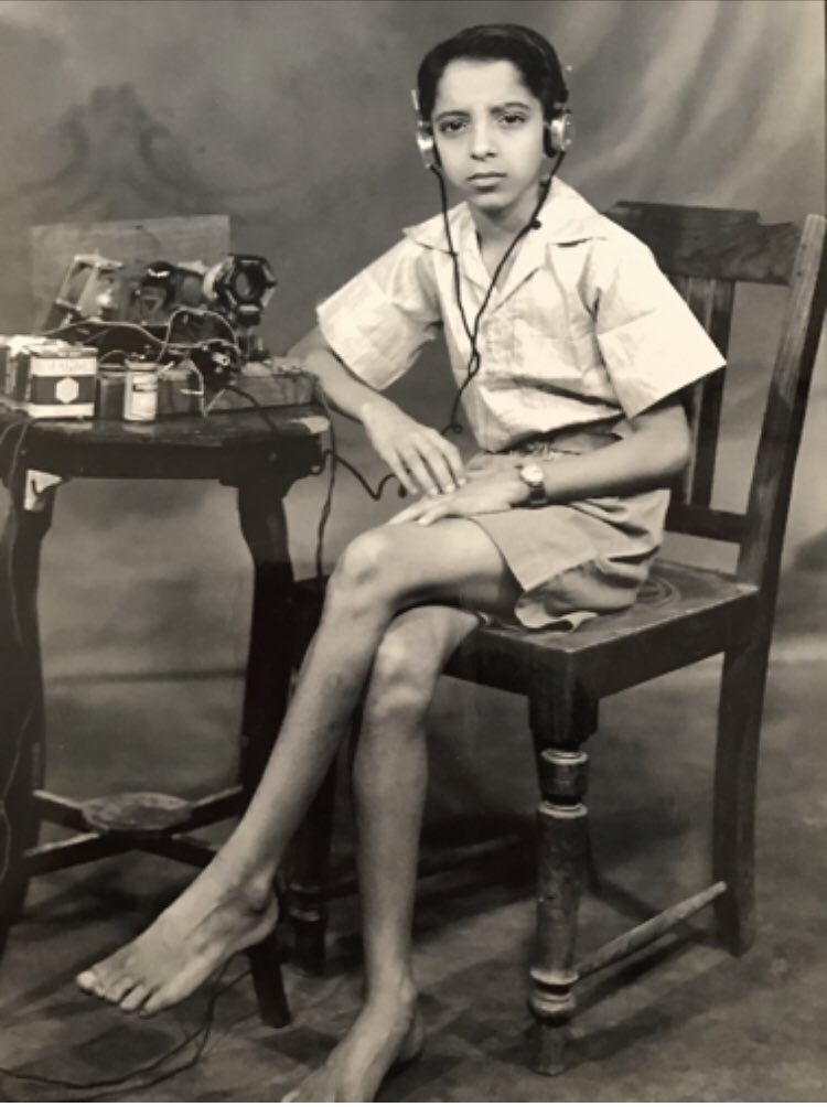 This is the earliest photo we have of him.Trichy, Tamil Nadu, 1938.Ham Radio was his thing. He made this one himself, aged 10.It was to be the first sparkof a life-long obsession with gadgets & telecommunications.