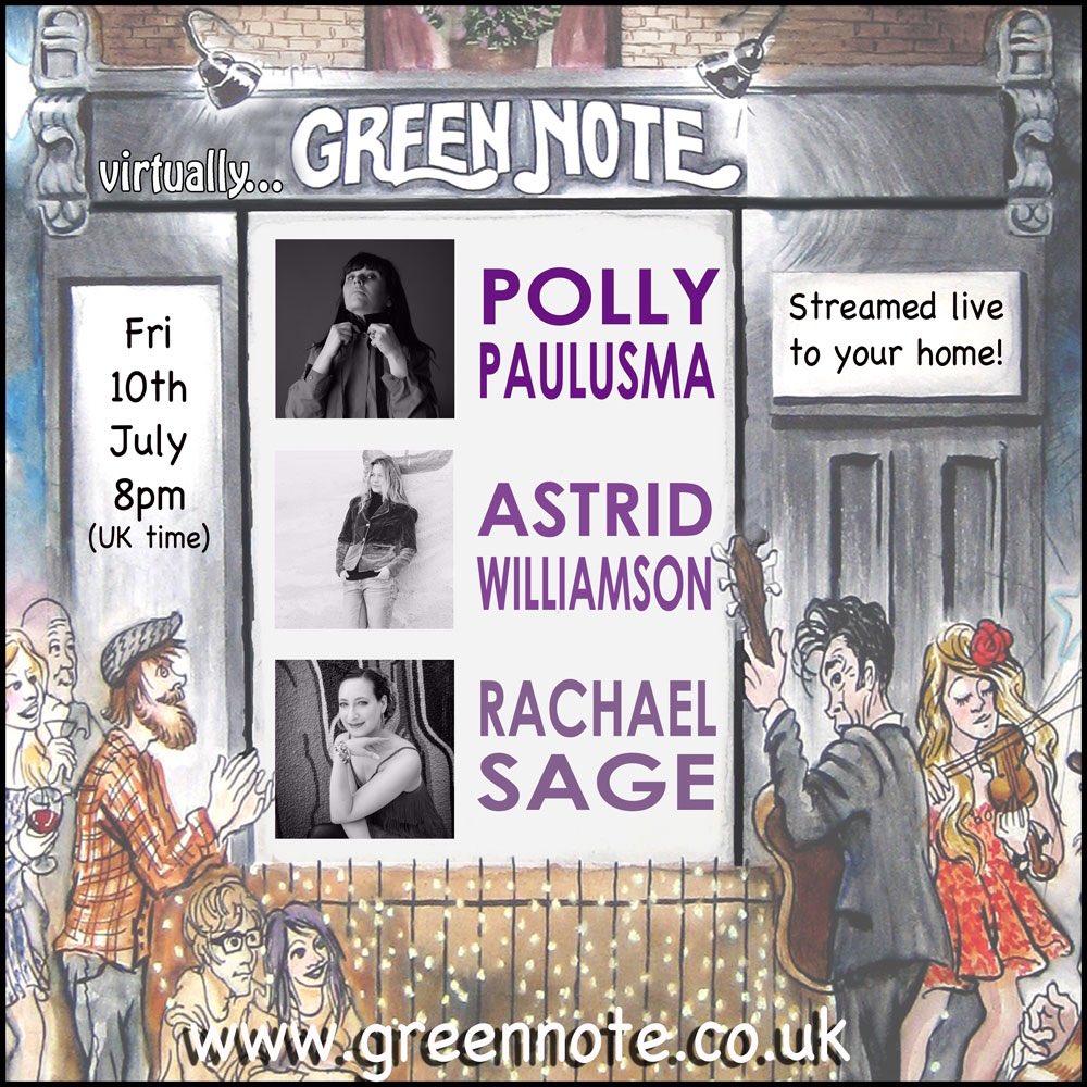 Two fantastic #VirtuallyGreenNote shows coming up this weekend! Don’t miss them! 💓🎶 <a href="/nelsandrews/">Nels Andrews</a> @rainarose <a href="/jharrisfolk/">Jack Harris</a> @pollypaulusma <a href="/HelloAstrid/">Astrid Williamson</a> <a href="/rachaelsage/">Rachael Sage</a> 
Tune in Weds &amp; Fri! 👉 youtube.com/greennotemusic