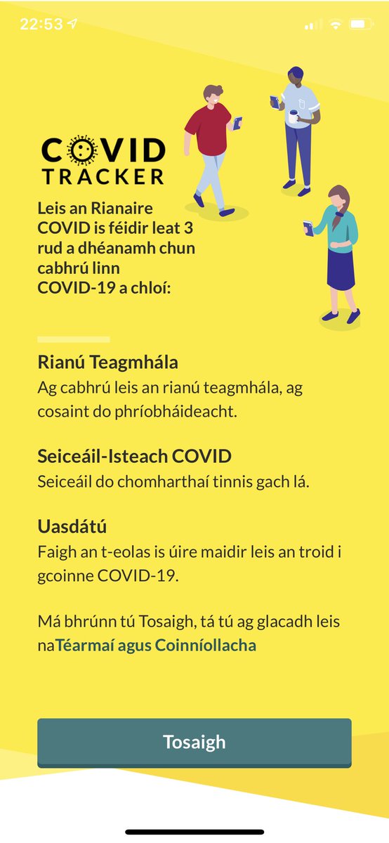 CnaG's tweet photo. Is maith é a fheiceáil gur glacadh moladh @CnaG ar bord leis an aip COVID a chur ar fáil as #Gaeilge. Forbairt mhaith le cothromaíocht a thabhairt do phobal na #Gaeltachta &amp; #Gaeilge i dtaobh sláinte de 👍 Cúpla cheist ón bpobal le fiosrú amárach faoi https://t.co/o9P94s5M7s