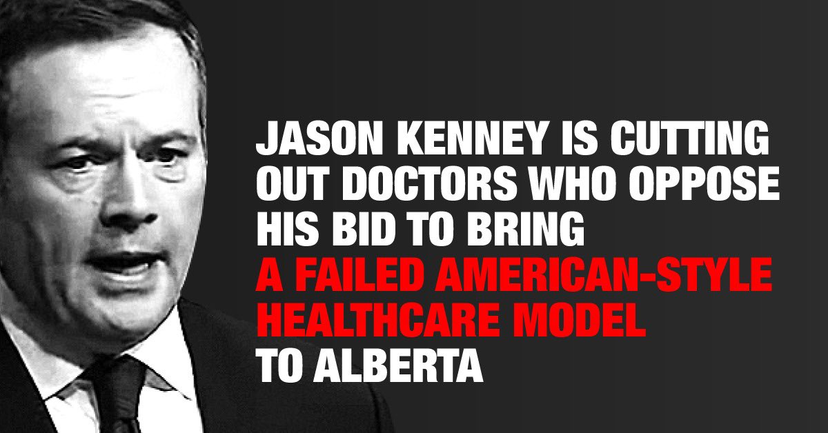 Healthcare should never be treated as a for-profit enterprise. Bill 30 opens the door to private tests &amp; surgeries &amp; lowers the quality of care for Albertans.

Why is Kenney so interested in modeling our healthcare after the US, knowing how poorly they’ve handled COVID-19? #ableg