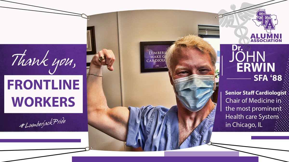 sfa_alumni's tweet photo. "From SFA Lumberjack offensive lineman to Cardiologist, I’ve always been a front line worker! AxeEm!"
- Dr. John Erwin

TY Dr. Erwin for your service!

'Jacks, an an alumni and frontline worker,
email us your info today alumni@sfasu.edu.

#AxeEm | #LumberjackPride https://t.co/KSDMDoD0A6