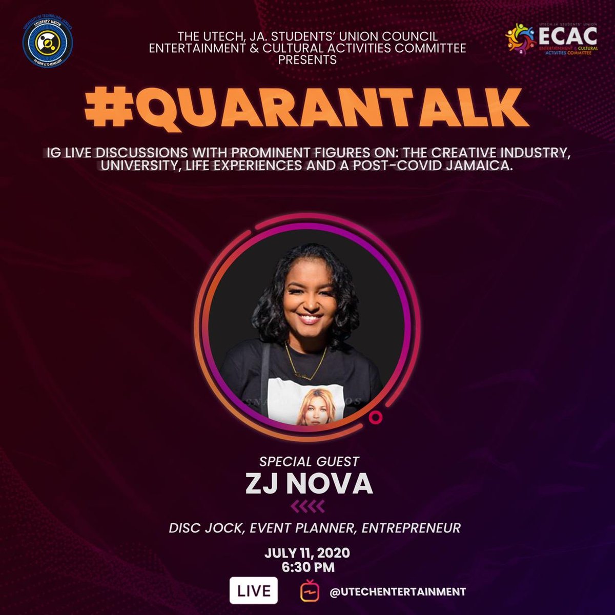 _NASAAL's tweet photo. Join @UTechEnt live on IG with @zjnova on our next episode of #Quarantalk. Nova is a Disc Jock, Entrepreneur and Event Planner @officialzip103fm @drenchhedparty @nxntyonemusic
Join us live!! #Quarantalk #ZjNova #Live #supernova https://t.co/XVm5OgpejS