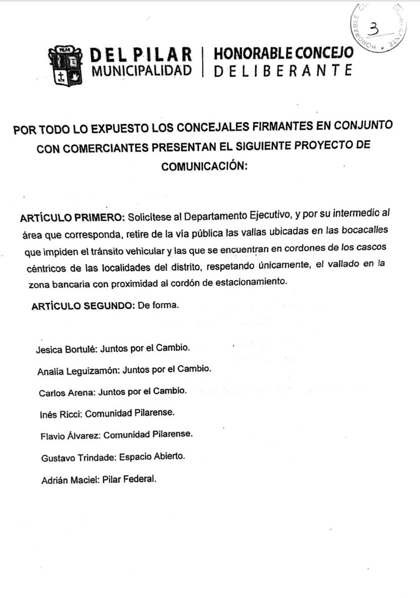 FlavioCharo's tweet photo. Junto a comerciantes presentamos en el #HCDPilar un proyecto donde solicitamos el retiro de las vallas del centro de las diferentes localidades del distrito a excepción de las ubicadas en zonas bancarias.
Consideramos que el vallado perjudica de manera directa al comercio. https://t.co/qvopdX0x8j