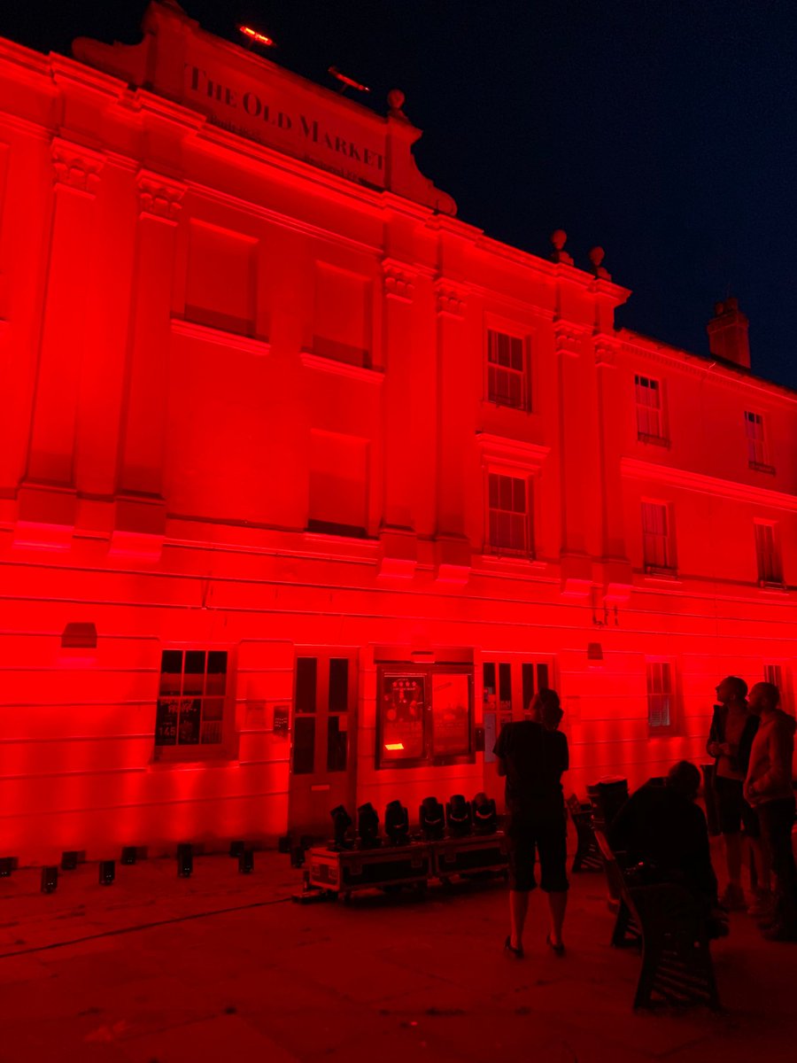 sianfar's tweet photo. Utterly exhausted! First physical (unpaid) work in months!!  Lighting up The Old Market in support of the entertainment industry. All done by us freelancers who hope there will be something to return to!  #LightItInRed . #saveourvenues #letthemusicplay #freelancersmaketheatrework https://t.co/px79CmdwQo