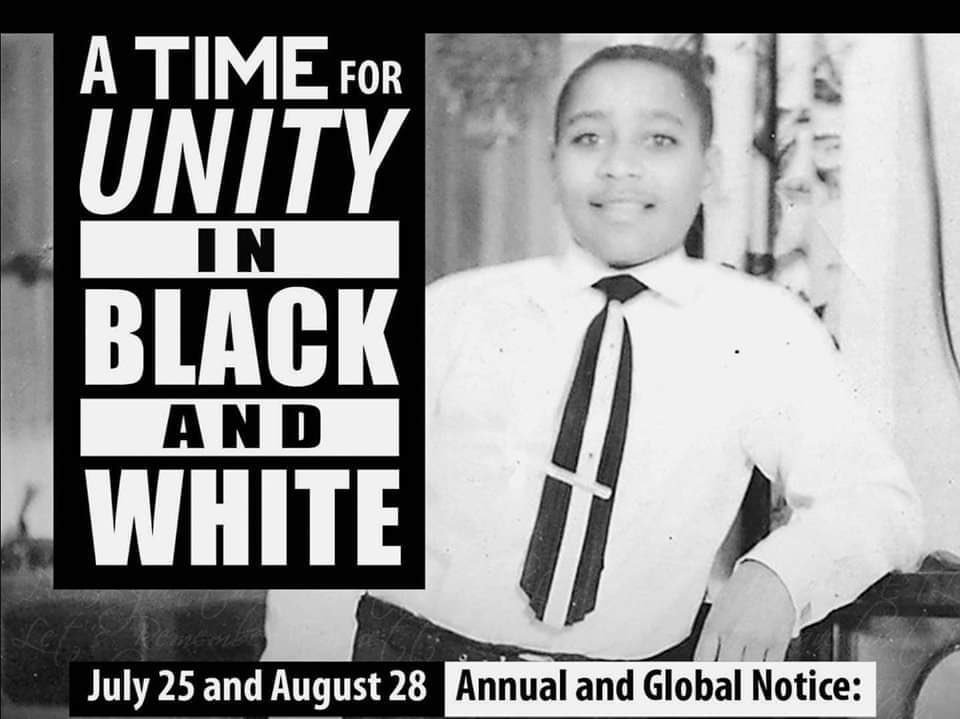 DeborahWattz's tweet photo. #TimeForUnity in #BlackandWhite Join @EmmettTill #July25 (#79thBD) &amp; #Aug28 (#dateofdeath)as we #RememberEmmettTill &amp; protest against violence, racism &amp; hate 1.Wear colors black/white 2.Send us your pic 3.Pause #momentofsilence 12p 4.Say #EmmettTill &amp; names of all stolen lives. https://t.co/KCiu8xWSoE