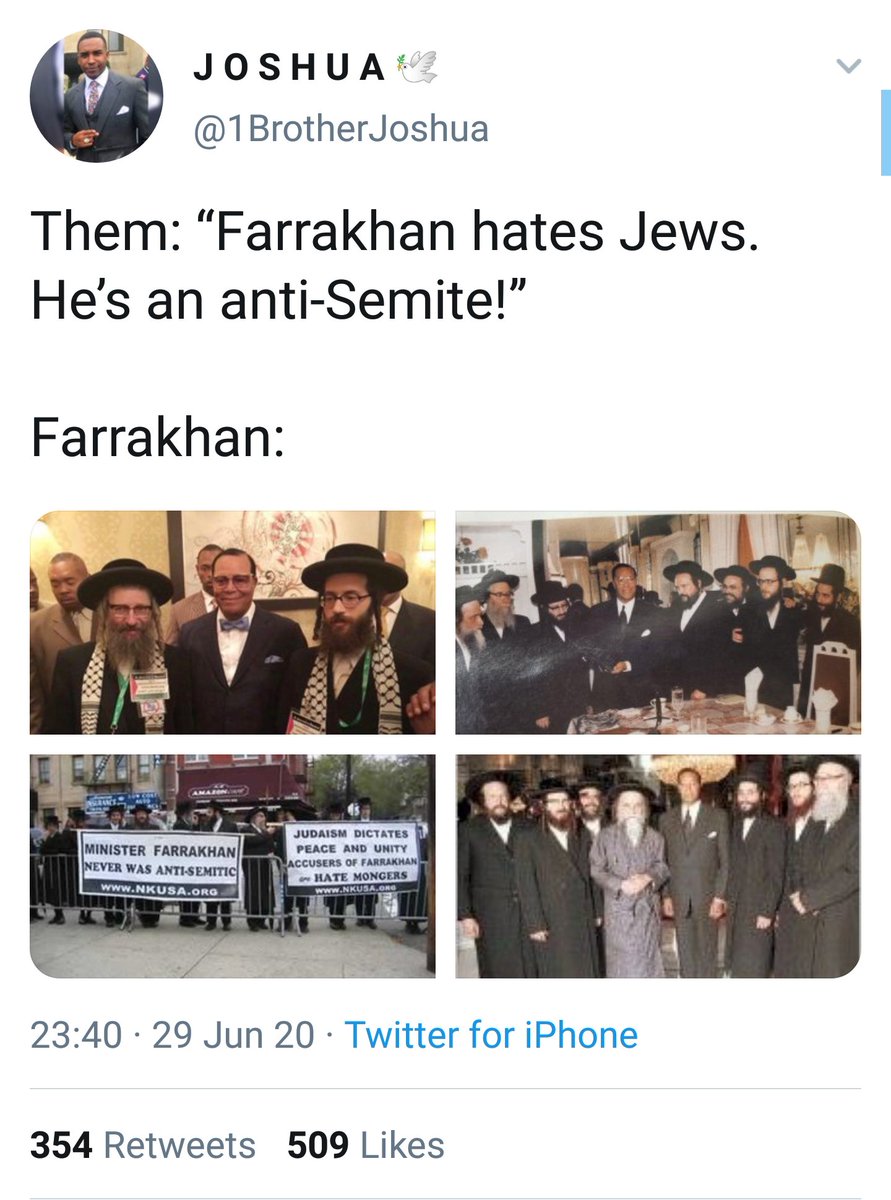 Case in point, imagine posting this and thinking it lets Farrakhan off the hook for antisemitism, rather than understanding what it means about the ideology of Neturei Karta.