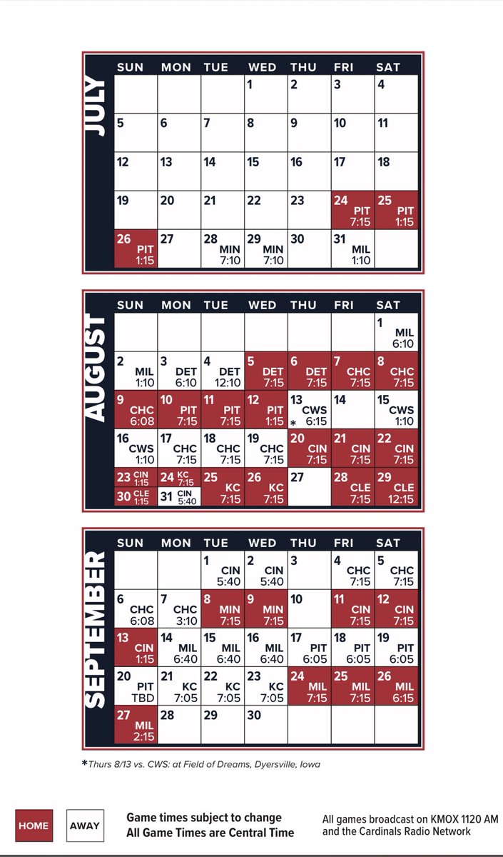 STLSprtsCntrl's tweet photo. Full #STLCards 2020 schedule with dates. https://t.co/OX3wqkrIRl