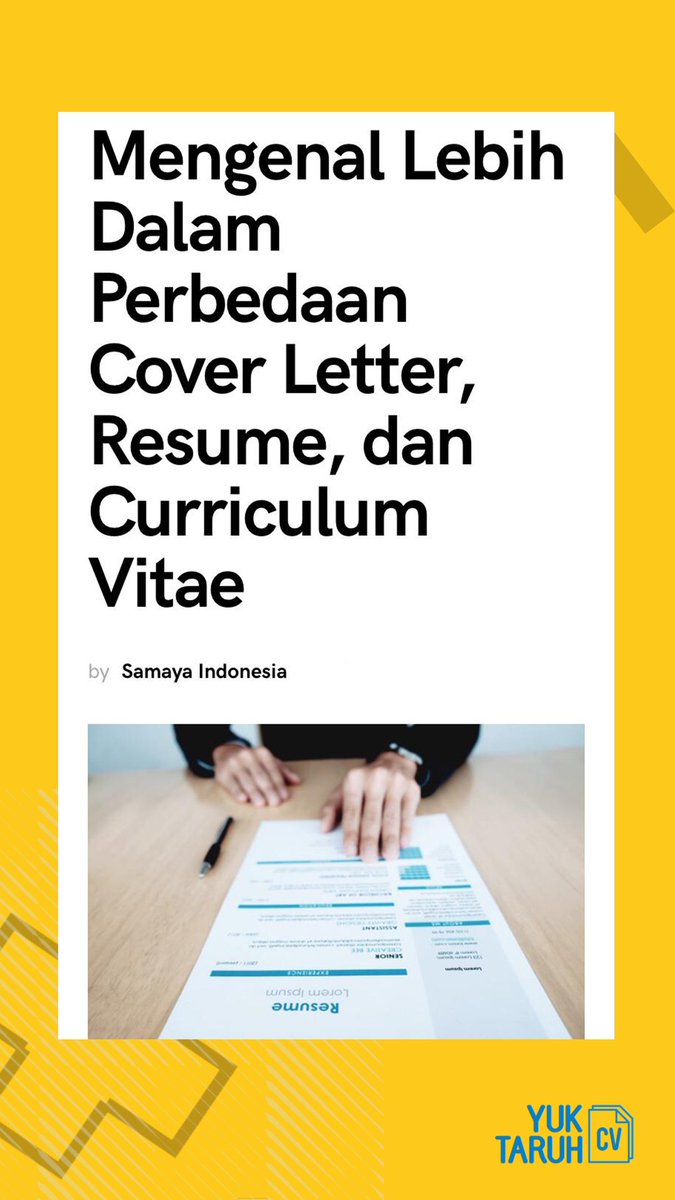 yuktaruhcv's tweet photo. Sudah tau kelengkapan informasi apa saja yang harus disertakan saat pengajuan lamaran kerja?
Lalu bedanya CV, cover letter, & resume?
Monggo dibaca dulu yuk https://t.co/ITlWRaLjtf π§
#YTCtips #lokercot #lokerjakarta #lokermalang #birokerja #loker #Indonesia #trivia #infokerja https://t.co/Q5kC5r8aNX