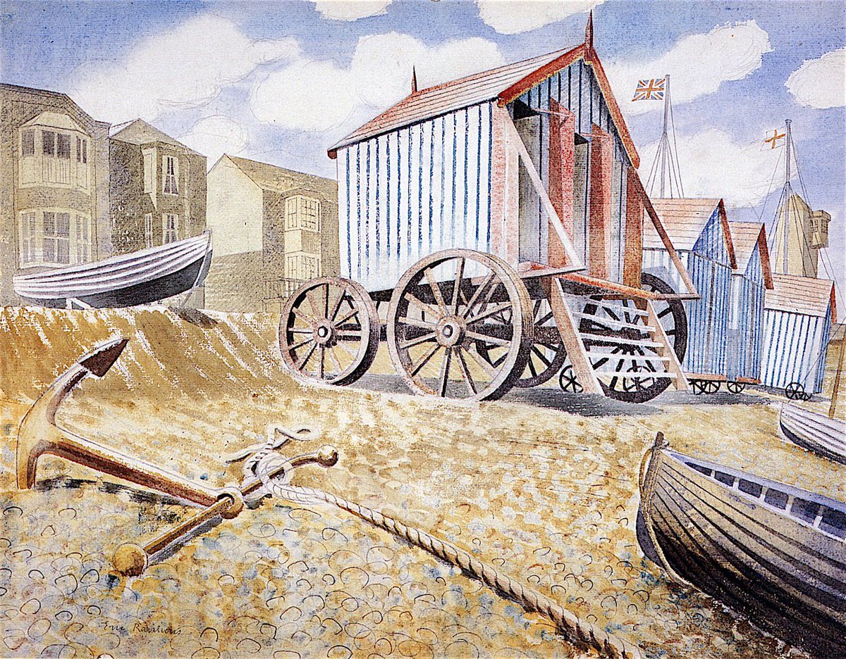 Ravilious1942's tweet image. Aldeburgh, Eric Ravilious, 1938. This is one of a series of artworks depicting Aldeburgh beach in #Suffolk. The original artwork is in a private collection.