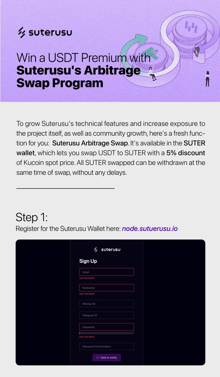 suterusu_io's tweet photo. Many users inquiry about how to participate in the arbitrage program, here comes a detailed guide from one of our community volunteer, please check and enjoy the smooth swing trade from Suter wallet to exchange 🍻🙂 https://t.co/N4xMzpOmR9 https://t.co/aBBJXowirl