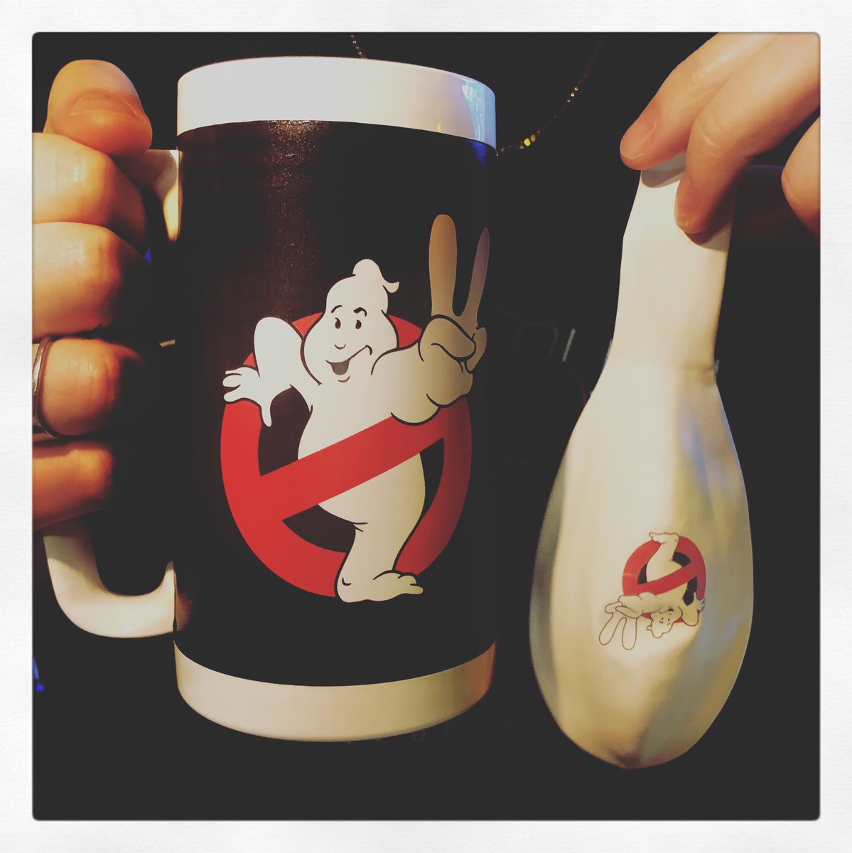 'Oh, you mean the Ghostbusters Hot Beverage Thermal Mug and free balloon for the kids?  #ghostbusters2  

From DarkFeast Creations