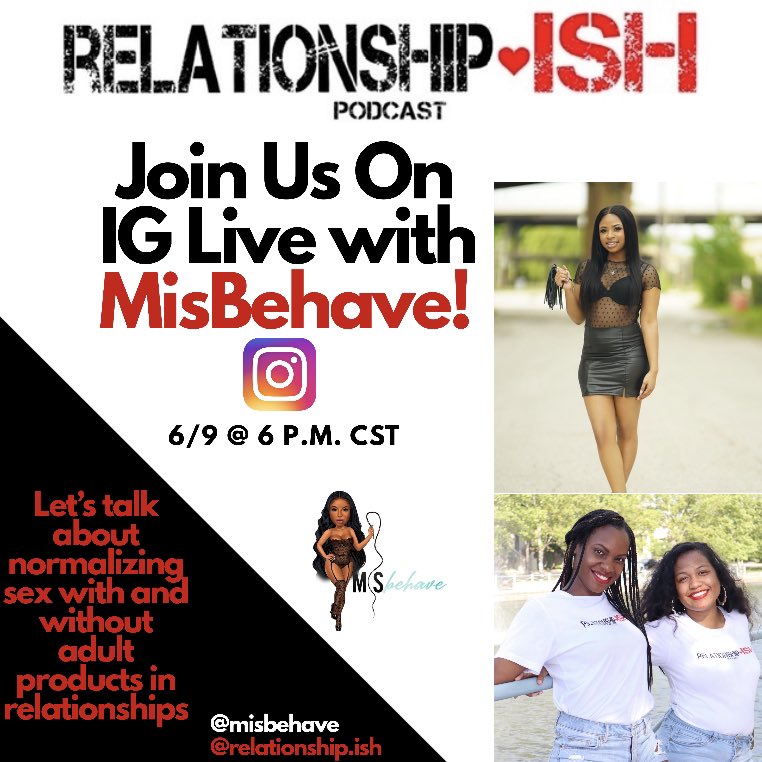 ISHRelationship's tweet photo. This Thursday we’re talking about normalizing sex with and without ADULT PRODUCTS!😉
Join us on IG Live at 6 pm CST with #Misbehave to discuss this juicy topic along with seeing a few of her products!
#adultproducts #sextoys #relationshipISH ❤️🖤 https://t.co/GVRMqxMXoO