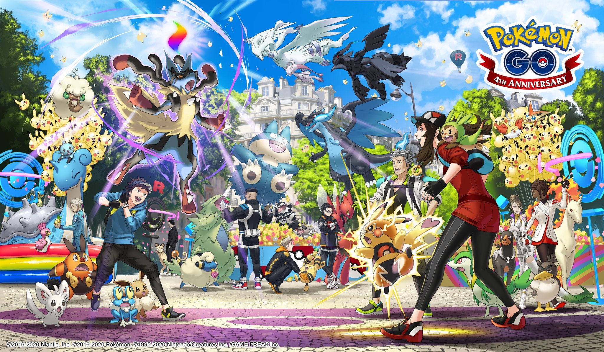 コザキユースケ Yusuke Kozaki ポケモンgoが4周年 今年もお祝いのイラストを描かせて頂きました 年々派手になって行ってる様な トレーナーの皆様 おめでとうございます また一年 存分に楽しんでください T Co Wnhqkvf141 Twitter