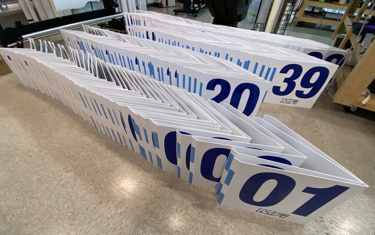 Mike_FASTSIGNS's tweet photo. We've added acrylic &amp; plastic bending to our fabrication processes. Lots of potential with this simple technology. Mallory &amp; I worked through the holiday weekend to get a 256 sign order done for a distribution center. #fastsigns https://t.co/AowTHMpfLR
