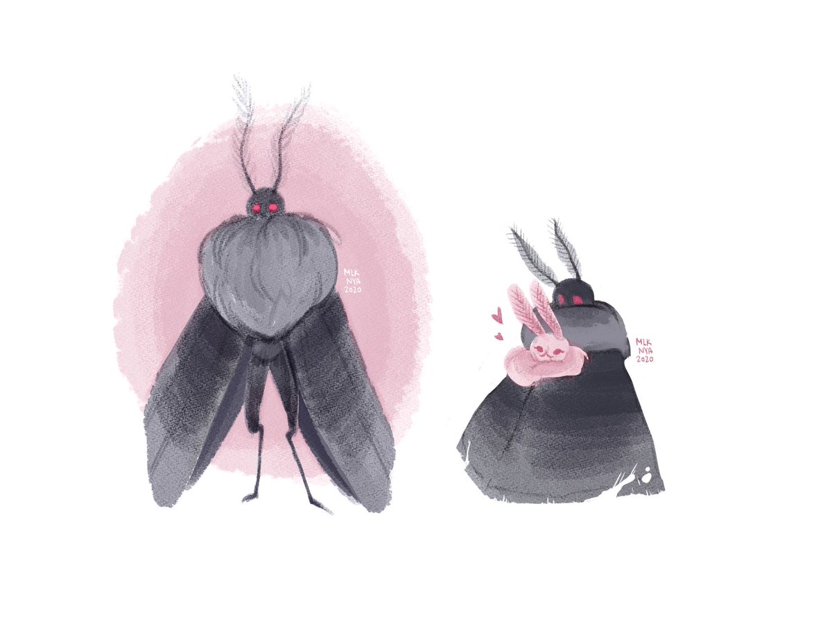 mlekonya's tweet photo. Busy with comms so have this Mothman and bunny moth request from insta - He's just hanging out with his gf π₯Ίβ¨
#mothman #mothgf #drawing #doodle #twitterart #art #fanart https://t.co/cozJVtrlfr