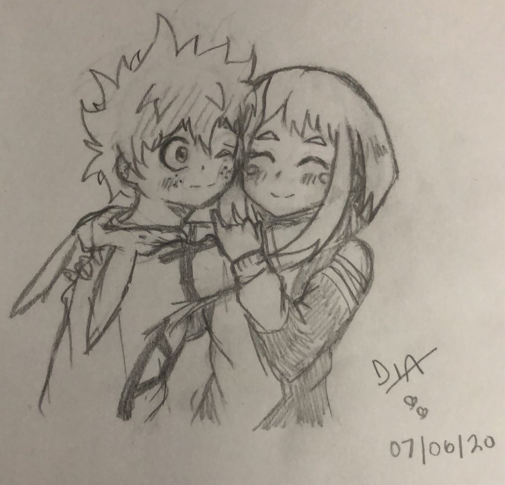 Day 4 - MY OWN DRAWING # 1——————My first izuocha drawing that i drew on my own! im not too proud of it but... progress! Im slowly getting better... i hope! Theyre supposed to be wearing hoodies based on their hero outfits   #Izuocha  #bnha  #mha  #デク茶