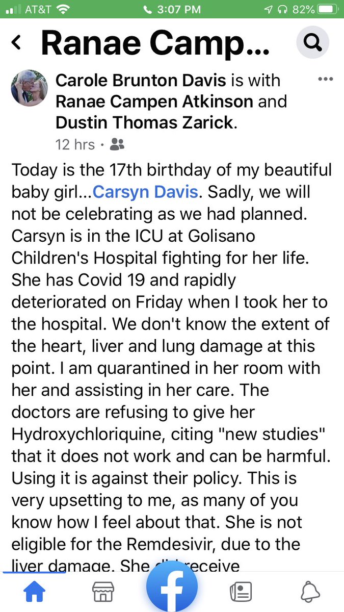 GeoRebekah's tweet photo. Mother even tried to get the hospital to give her hydroxychloroquine at the hospital,  too. Was proud that she kept the hospital from intubation. https://t.co/QRrYN1bqxe