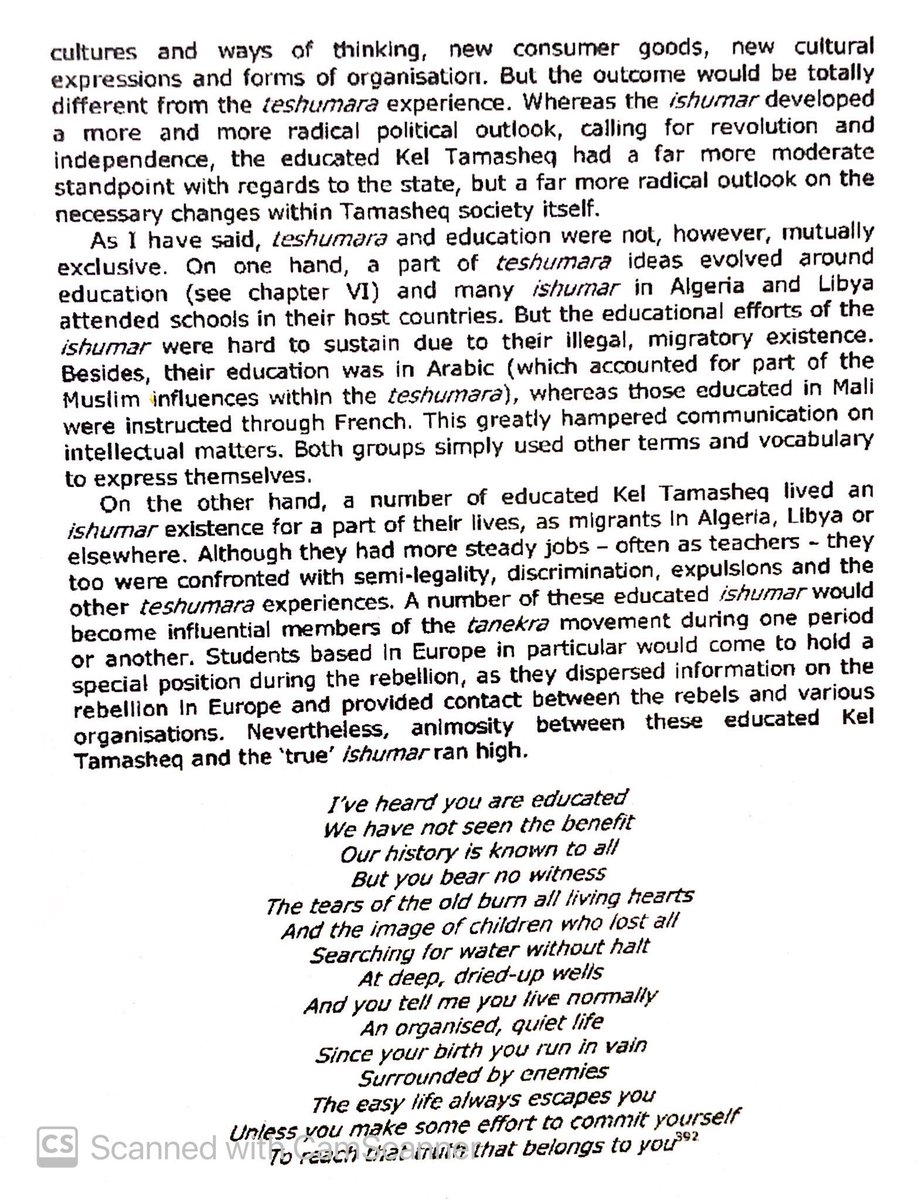 Tuareg exiles in Saudi Arabia & Egypt did well, & spread Islamic piety & Wahhabism they adopted there through the Sahara. Tuareg education in Mali was still limited by fearful Mande.