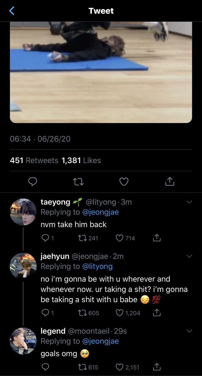 “do you like me?”jaehyun laughs.“i think i love you, to be honest.”“well, what are you waiting for dumbass, say it to my face.”