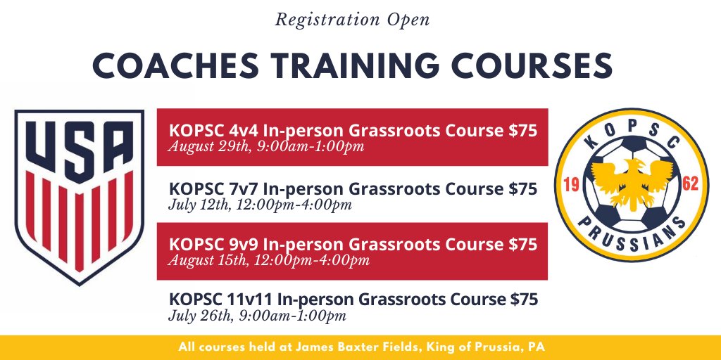 KingofPrussiaS1's tweet photo. CALLING ALL COACHES! Have you registered for your training yet? CHECK THIS OUT! https://t.co/yOSuu7L7Mc…/co…/available/22/course-info @EPAYouthSoccer @EPaCoachingEd @UMBoysSoccer @MaestroSoccerNJ @ussoccer_coach https://t.co/qbq5gL74uh