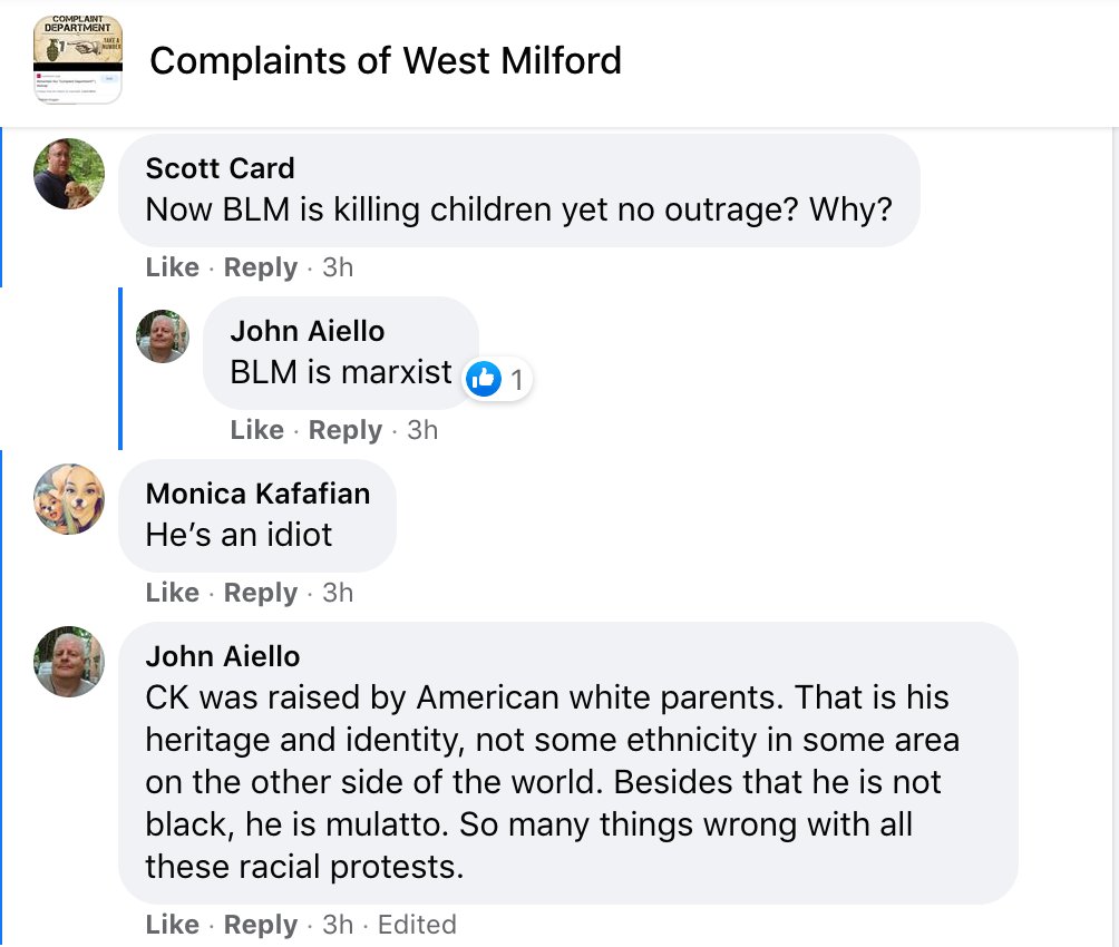 Shocking that West Milford racists don't like Colin Kaepernick. #BLM #ColinKaepernick