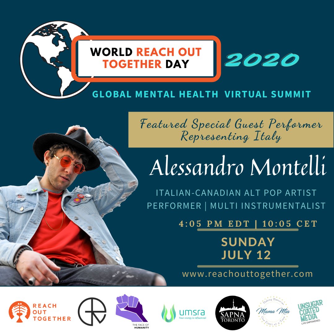 alessmontmusica's tweet photo. July 12 #WorldReachOutTogetherDay 🙏🏻 Get ur ticket/donate: https://t.co/06bq2grHuw
12-hour summit covering mental health advocates, professionals, and artists for Asia, Africa, Australia, Europe & America 🌎 @ROTAmbassador @aanchalvash
#ReachOutTogether #MentalHealthAwareness https://t.co/qIwdrfwF4A