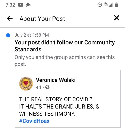 whaleswarrior's tweet photo. This is from July 2nd...
I did not state one word that was untrue, why would that go against community standards?

#ThePeopleBridge 
#PanicAtFacefuck https://t.co/KAKBAXuyDu