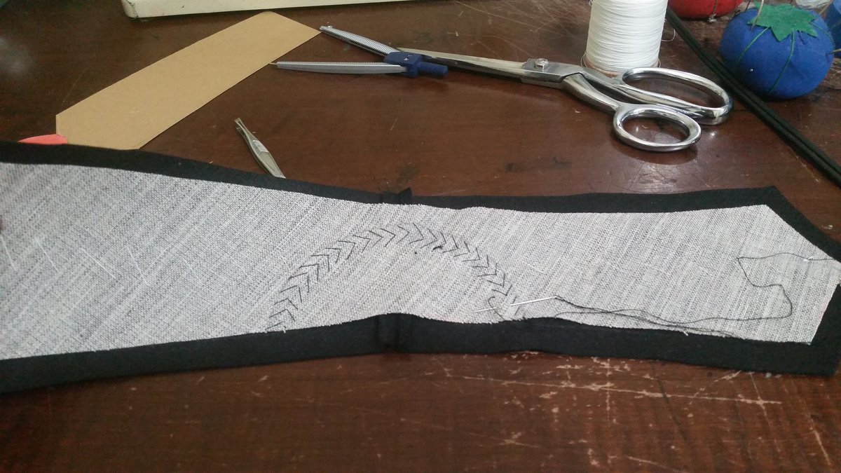 I did cut my mock up last night but more interesting is that the padstitching has begun. It's less hard than I thought but I do a *lot* of hand stitching anyway