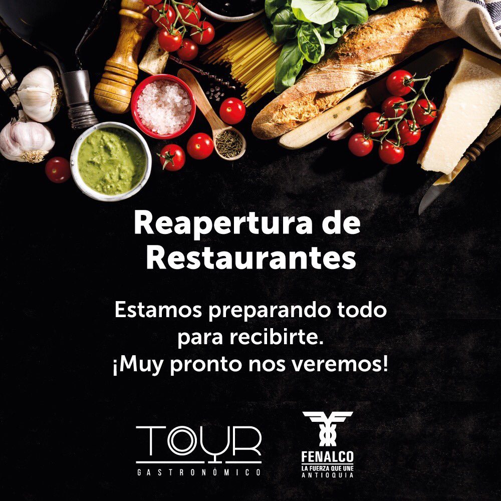 Nos estamos preparando #ProntoNosVeremos #JuntosSaldremosAdelante @Fenalco_Ant
<a href="/Tourgastronomic/">Tour Gastronómico</a> <a href="/Versalles1961/">Salón Versalles</a>, <a href="/sancarbon/">San Carbón</a>, <a href="/marmoleo2/">Restaurante Marmoleo</a>, @CrepesyWafflesm, <a href="/Mondongos_/">Mondongo's Restaurante</a> , Las Margaritas, <a href="/AsadoFliaGarcia/">AsadosFamiliaGarcia</a>, Mi palenque  @elcielorestaurant, @37parkmedellin, <a href="/McDonaldsCol/">McDonald's Colombia</a> <a href="/AlcaldiadeMed/">Alcaldía de Medellín</a>