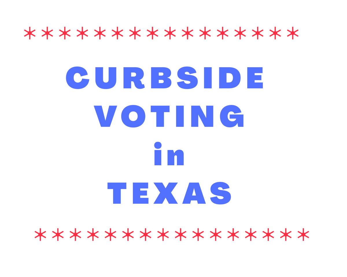 Curbside Voting is available to ALL TEXAS VOTERS. If you're not disabled you can use curbside voting just Don't park in space reserved for disabled voters!  When you arrive call number listed on the Curbside Voting sign and they'll bring a voting machine to your car.#Vote2020