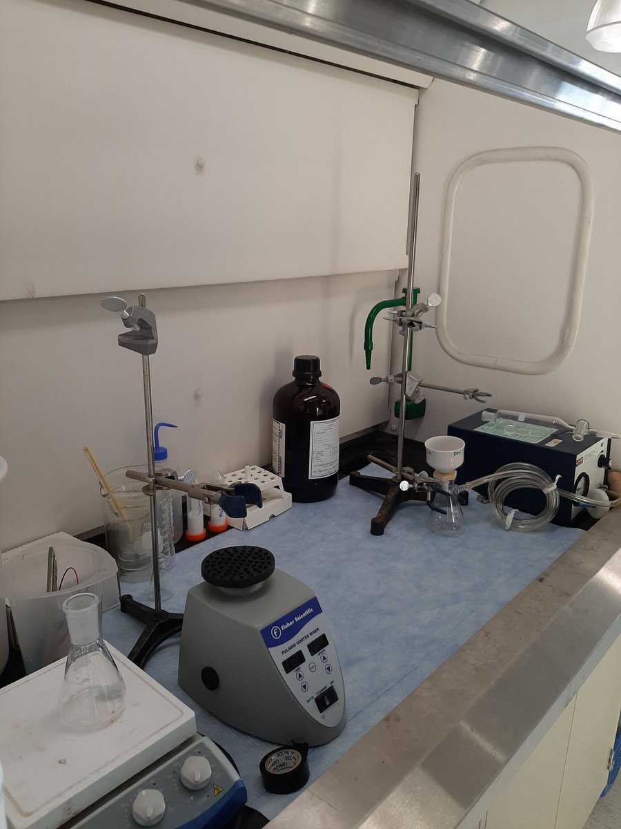 Got my new hood setup now in the Bio lab. Just missing a Schlenk line but eh balloons are gonna work for now 😀 #RealTimeChem